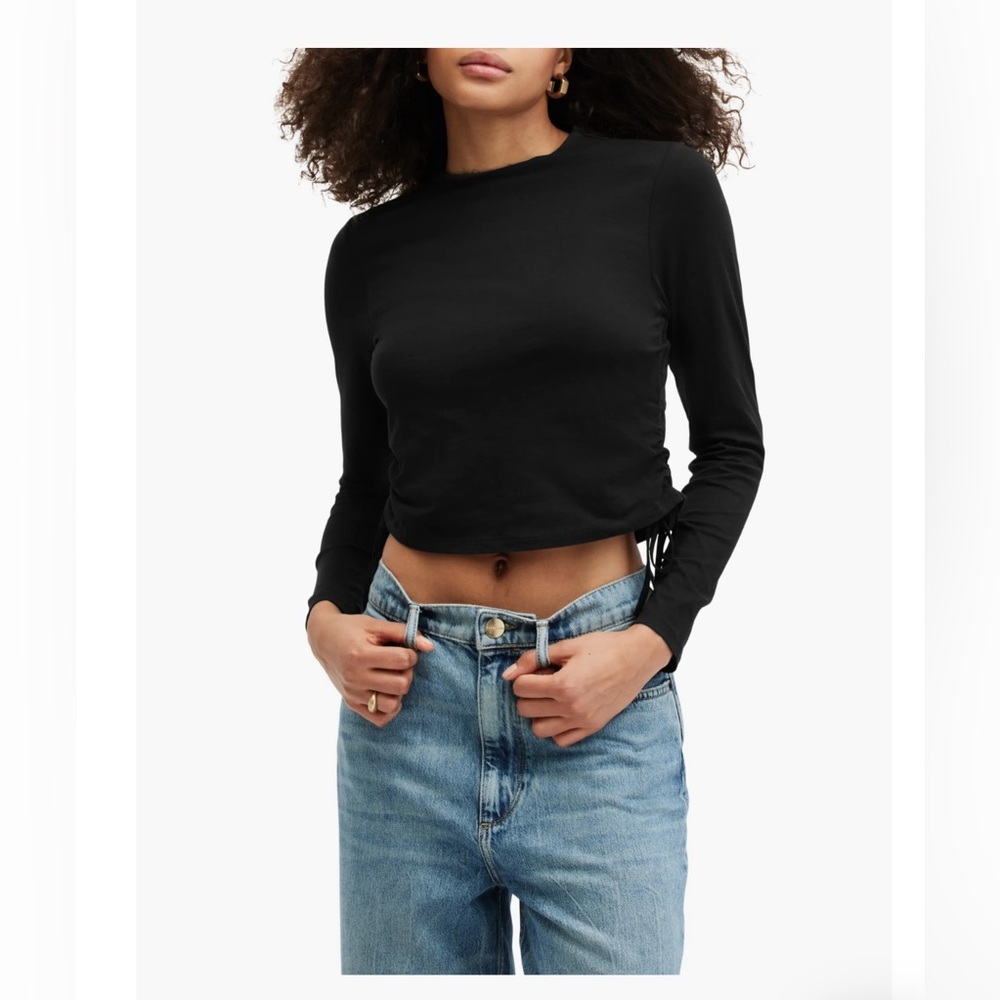 All Saints Beta Ruched Side Funnel Neck Black Crop Top Size 8 NWT